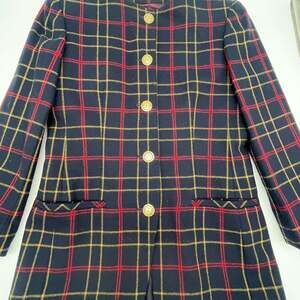 VTG Evan Picone Women's Blazer Jacket Navy Blue Plaid 100% Wool USA Sz 6 FLAW